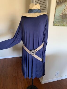 Pretty 5X  size Long-Sleeve Swing Dress in Slate Blue,